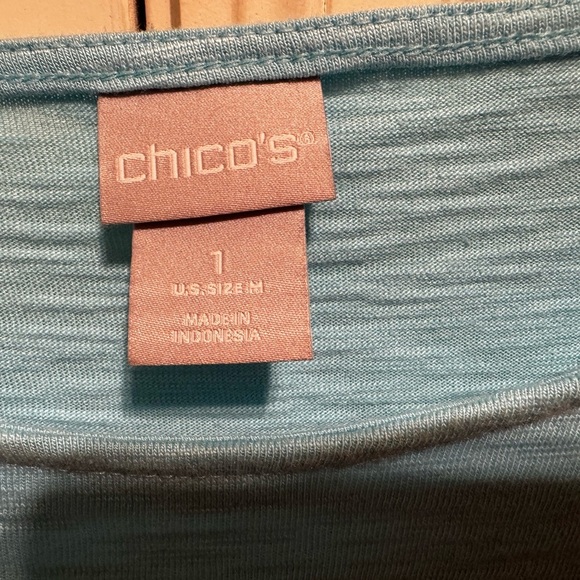 Chicos Short Sleeve Turquoise Tee Lace Trim Sleeve Hem Sz 1 (M) - Picture 5 of 10